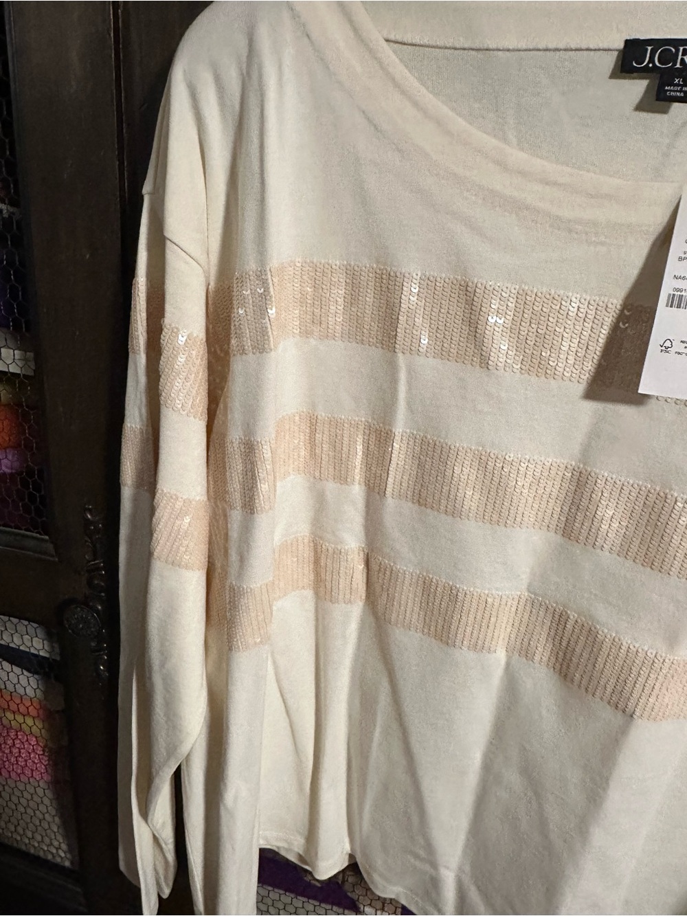 J.Crew cream sequin stripe shirt NWT XL - Picture 6 of 12